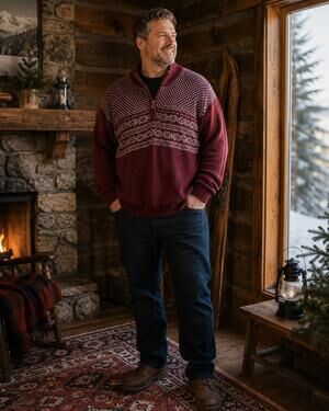 Burgundy Fair Isle Quarter Zip Sweater XXL Après Ski Lodge Holiday Weatherproof